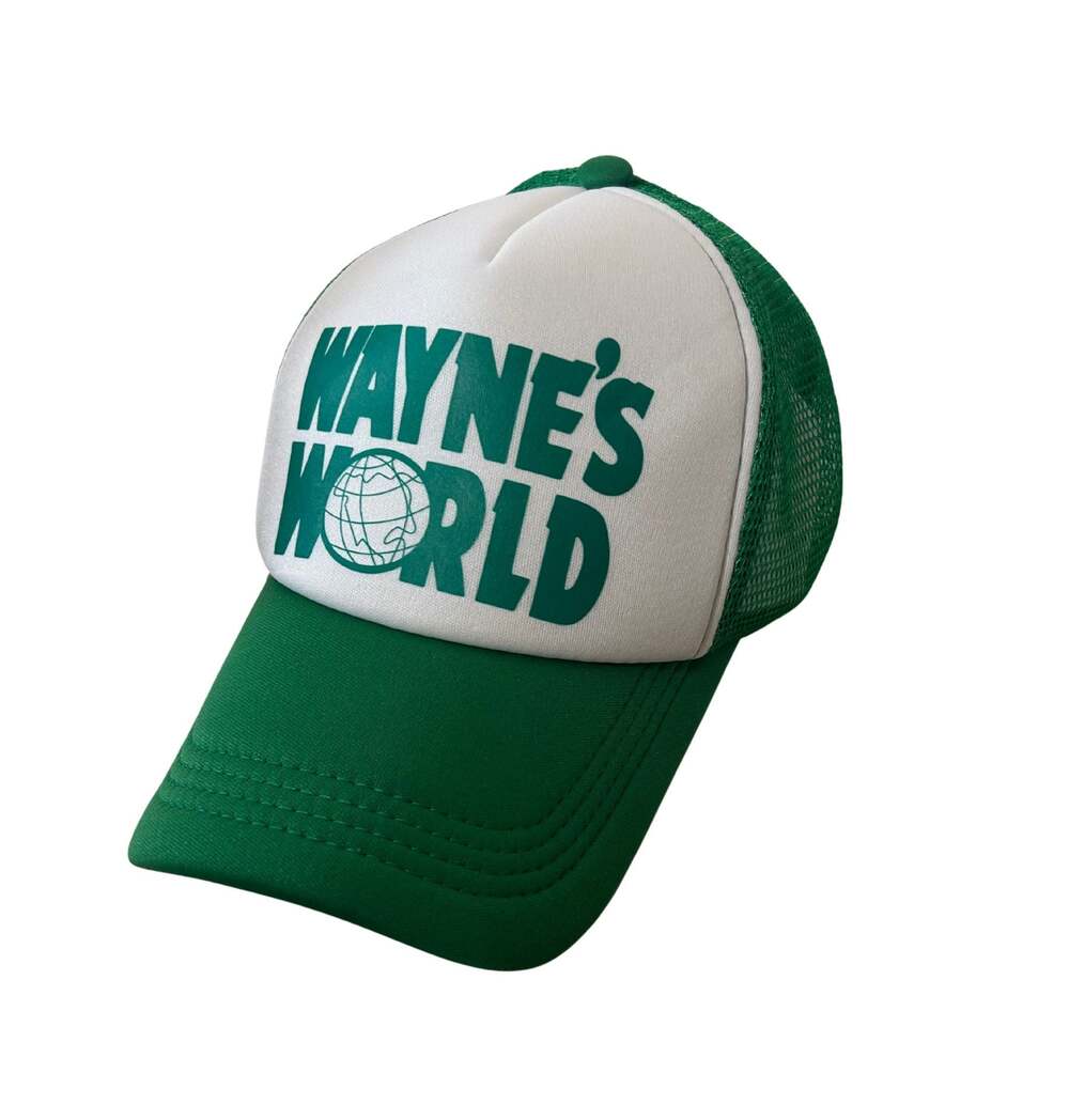 Wayne's World Green and White Mesh Trucker Snapback Hat